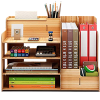 Crisell Wooden Office Desk Organiser And Accessories, Multi-Functional Stationary Supplies Desktop Organizer Set, Small Wood Desk Organization, Easy Assembly Table Organiser