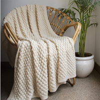 Pluchi Chunky Popcorn - Natural Color 100% Cotton Knitted All Season Ac Throw Blanket, 125 Cm X 150 Cm