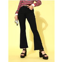 Here&Now Women Black Bootcut High-Rise Clean Look Stretchable Jeans
