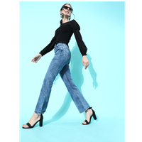 Roadster Women Stunning Blue High-Rise Flared Stretchable Jeans