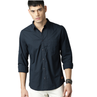 Men Navy Blue Regular Fit Solid Casual Shirt