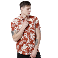 Men Rust Red & Off-White Slim Fit Printed Casual Shirt