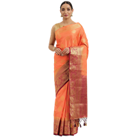 Orange & Gold-Toned Woven Design Kanjeevaram Saree