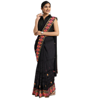 Black Solid Pure Georgette Saree With Embroidery