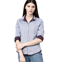 Women Navy Blue & Red Reversible Regular Fit Checked Casual Shirt
