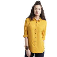 Women Mustard Regular Fit Solid Casual Shirt
