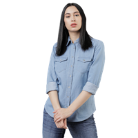 Women Blue Slim Fit Solid Casual Shirt