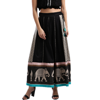 Black & Beige Self-Design Maxi Flared Skirt