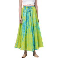 Women Lime Green & Blue Dyed Flared Maxi Skirt