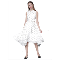 Women White Polka Dot Print Fit and Flare Dress