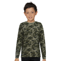 Boys Olive Green Camouflage Printed Ross Ls Ip Round Neck Cotton T-Shirt
