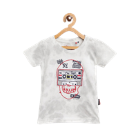Boys Grey & White Embroidered Round Neck T-Shirt With Applique Detail