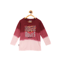 Boys Burgundy & Maroon Tie & Dye & Printed Round Neck T-Shirt