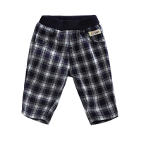 Boys Navy Blue & Grey Regular Fit Checked Trousers