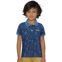 Boys Blue Printed Polo Collar T-Shirt